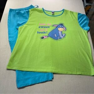 Eeyore Pajama Set - Lime Green & Blue - Size 3X
